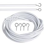 Kioiner White Curtain Wire with Hooks, 2M Net Curtain Wire with 2 Pairs of Screw Eyes and Hooks, PVC Coated Hanging Cord Cable Kit for Curtains Shower Curtains Net Curtain Window Door Curtain