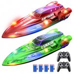 DEERC 2 Pack 13 inch Remote Control Boat for Kids, 4 Batteries, 2.4Ghz RC Racing Boat with LED Lights for Pools and Lakes, Water Summer Toy Gift