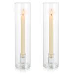 Inweder Glass Candle Holders for Candlesticks: 2 Pcs Taper Candle Holders Clear Candlestick Holders Stand with Windproof Glass Cover, Hurricane Glass Candle Holders for Wedding Christmas Home