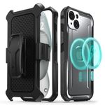 VENA vArmor Rugged Case for Apple iPhone 15 Plus (6.7"), (Military Grade Drop Protection/Armor) Magsafe Compatible and Heavy Duty Holster Belt Clip Cover with Kickstand - Graphite Gray/Black