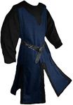 Mens Medieval Costume Renaissance Templar Tunic Viking Knight Pirate Vintage Warrior Halloween LARP Tops, Navy, Large