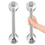 Newthinking Long Suction Grab Rails for Bathroom, 16inch Suction Shower Handle with Indicator, Portable Suction Safety Grab Handle Mobility Aids for Elderly Disabled (2, Silver)