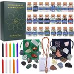 Healing Crystals, Witchcraft Supplies Different Gemstone Mini Bottles Raw Chakra Stones Tumbled Chakra Stones 58 Kits with Magic Candles for Witch Stuff Chakra Healing Gemstones Set