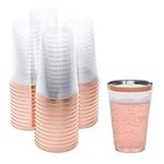 Rose Gold Plastic Cups | 14 oz. 50 Pack | Hard Clear Plastic Cups | Disposable Party Cups | Fancy Wedding Tumblers | Nice Rose Gold Rim Plastic Cups | Elegant Decoration Cups | Plastic Tumblers Bulk