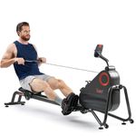 Sunny Health & Fitness Magnetic Rowing Machine for Home Gym, Ultra-Quiet Dual Rail Rower with Compact Storage, Easy Assembly & Free SunnyFit App