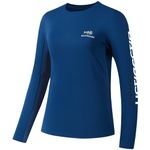 BASSDASH Women’s UPF 50+ UV Sun Protection Long Sleeve Shirts Quick Dry T-Shirt for Fishing Hiking Kayaking, Dark Blue/White Logo, Medium