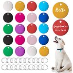 HACRAHO Dog ID Tags, 20 PCS Round Blank Pet ID Tags Double Side Pet Name Phone Number ID Tags with 20 PCS Key Rings for Dogs and Puppy, 0.98 * 0.98"