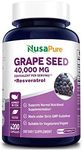 Grape Seed Extract 40,000 mg Equivalent, 200 Vegan Capsules | Standardized, Non-GMO, Gluten Free with Resveratrol