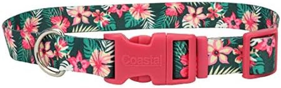 Coastal Pet Styles Adjustable Dog Collar - Stylish Patterned Fabrics - Snap-Lock Buckle - Adjustable Dog Collar - for Small, Medium or Large Dogs - Hunter Tropical Flower - 3/8" x 08"-12"