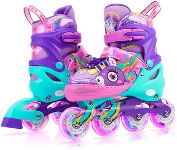 Unicorn Kids Inline Skates for Girls Women,WESKIFAN Rainbow Blades Skates with Shiny Light up Wheels&Adjustable Ages 6-8-12 Year Old, Roller Skates for Birthday Xmas Gifts Toys, Patines para Niñas