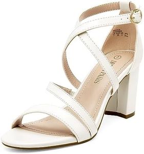 DREAM PAIRS Women White Pu Open Toe Cross Strap High Chunky Block Dress Pump Heel Sandal -White/Pu - 8