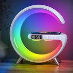 15W Wireless Charger Atmosphere Lamp, Alarm Clock Wake Up Light with Bluetooth Speaker, G Shape Intelligent LED Table Lamp, Dimmable Night Light, App Control for Christmas Birthday Valentines Day Gift