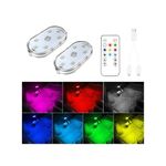 2 PCS Car Led Lights Interior with Remote Control,7 Colors Ambient Lighting Car Interior,USB Rechargeable Car Interior Reading Light,Portable Led Lights for Car
