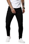 Linvich Black Tapered Denim Jeans Mens Slim Fit Stretchy Comfy Cotton Jean Pants with Pockets Solid Fitted Denim Jeans