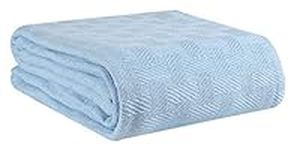 GLAMBURG 100% Cotton Bed Blanket, Breathable Bed Blanket Queen Size, Cotton Thermal Blankets Full - Queen Size, Perfect for Layering Any Bed for All Season - Sky Blue