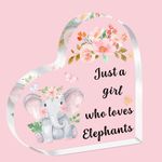 SDOFY Elephant Gifts for Women Girls Elephant Gifts Just a Girl Who Loves Elephants Elephant Heart-Shaped Acrylic Plaque Elephant Lovers Gifts