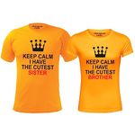 Hangout Hub Boy's & Girl's Round Neck T-shirt Keep Calm I have The Cutest Brother Sister (Yellow;Boys-12-14Yrs;Girls-10-12Yrs ;) Pack of 2 Kids Sibling Family T-shirts