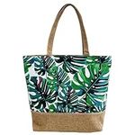 Ezmine Beach Bag for Women Floral Canvas Travel Tote Bag Large Shoulder Bag for Beach Shopping Yoga Swim Pool Holiday Essentials Printed Waterproof Beach Tote Bags with Zipper (45cm*34cm*12cm)