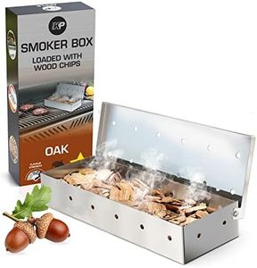 KITCHEN PERFECTION Smoker Box Filled with Oak Wood Chips -Top Grill Smoker Box,Adds Delicious Smokey Flavor on Gas Grill/Charcoal Grills, Stainless Steel BBQ Grill Accessories Grill Master Gift