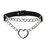 Manfnee PU Leather Choker Punk Emo Heart Pendant Chain Choker Collar Necklace for Women Adjustable