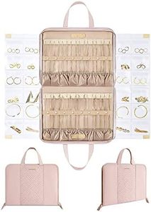 BAGSMART Travel Jewelry Organizer Case Portable Jewelry Roll Bag Tangle-free Necklace Storage, Foldable Transparent Pockets for Earrings, Rings, Bracelet, Travel Essentials, Pink Large