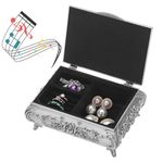 ELLDOO Vintage Music Box, Silver Metal Musical Jewelry Box Keepsake Box, Small Trinket Jewelry Storage Box Gift for Girl Women (Tune: You are My Sunshine)