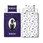 Character World Wednesday Official Single Duvet Cover Set | Destined Design Reversible 2 Sided Bedding Including Matching Pillow Case Single Bed Set | Purple Polycotton