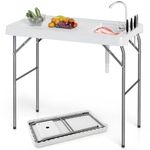 Goplus Folding Fish Cleaning Table, 42.5 Inch Portable Camping Sink Table with Rotatable Faucet, Drainage Hose, Knife Grooves, Outdoor Fillet Station for Picnic, Fishing, Patio