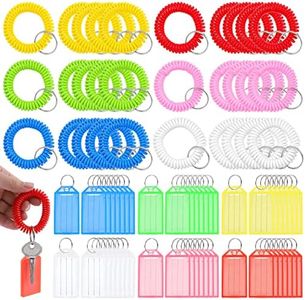 Tanstic 78Pcs 6 Colors Tough Plastic Key Tags and Stretchy Keychain Bracelet Kit, Plastic Key Label with Split Ring and Label Window Key Chain Tags Wrist Coil Keychain Wristband Key Ring