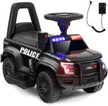 Maxmass Kids Ride on Police Car, 6V Battery Powered Electric Vehicle with Side Megaphone, Horn, USB/TF, Warning Light, Siren Sound and Underseat Storage, Children Toy Car for 18-60 Months (Black)