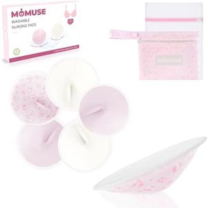 MOMUSE Discos de Lactancia Absorbentes 6 PCS, Reutilizables Disco Lactancia, Con Tejido Ultrasuave y Transpirable de RáPida Absorción, Para La Lactancia Materna, Con Forma de Copa Invisibleo