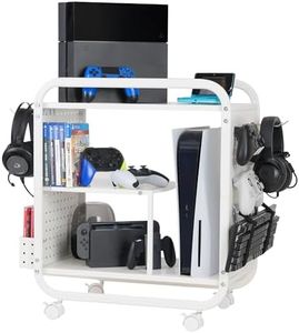 PLKOW Video Game Organizer, Rolling Video Game Storage Rack for Xbox/Switch/PS4/PS5 Accessories, Game Consoles Stand Controllers Holder, Perfect Holiday Present (White)