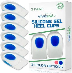 ViveSole Heel Cups for Heel Pain Relief (3 Pairs) - Gel Cushion Inserts for Heel Spur, Achilles Tendonitis, Plantar Fasciitis - Insole Pads for Shoes Women & Men - Silicone Supports, Shock Absorbing