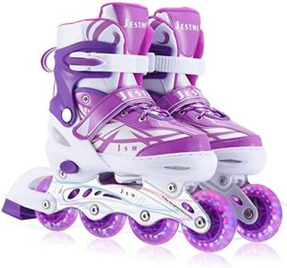 Adjustable Inline Skates for Girls Boys Beginners, Kids Roller Skates with All Illuminating Wheels (Purple, Medium-Big Kids(1-4 US))