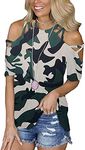 BILIKE JOMEX Off The Shoulder Tops for Women Sexy Long Short Sleeve Strappy Cold Shoulder T-Shirt, S-camouflage, X-Large