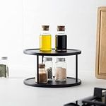 Navaris Two Tier Lazy Susan Storage Rack - Rotating Turntable Organizer for Kitchen Shelf Pantry Cupboard Fridge - Metal Rotating Vertical Spice Rack