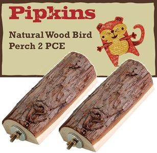 Pipkins Natural Wood Bird Perch 2 Pack - Premium Wooden Landing Perch for Small Animals and Birds. 17cm