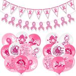 HOWAF Breast Cancer Awareness Balloons Pink Ribbon Latex Balloon Glitter Breast Cancer Awareness Banner Pink Ribbon Pennant Banner Hope Faith Banner for Pink Ribbon Breast Cancer Awareness Decorations