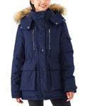 PUREPEAR Women's Long Padding Jacket Long Sleeve Puffer Warm Coat with Pockets Hooded Dark Blue M