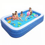Inflatable Kiddie Pool 118" x 72" x 20", Large Family Blow Up Swimming Pool with Thickened 3 Air Chambers, Durable Backyard Outdoor Pool for Kids Adults Summer Water Fun, Light Blue