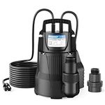Acquaer 1/2 HP Automatic Sump Pump, 2450GPH Submersible Water Pump with 3/4”Garden Hose Check Valve Adapter and 19FT Cord, Thermoplastic Utility Transfer Pump for Flooded Basement Pools Tub Draining