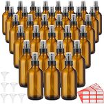 36 Pcs Glass Spray Bottles 4oz Fine Mist Glass Spray Bottle Refillable Liquid Containers with 6 Labels and 6 Funnel for Hair, Travel, Plants, Cleaning Solutions and Skin Care (Amber)