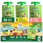 GoGo squeeZ Tropical Variety Pack 20 count (10 Apple Apple, 5 Apple Pineapple Passionfruit, 5 Apple Mango Guava)