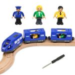 EVERGD Locomotive Battery Powered Toy Train with Figures & two passenger trains Railway Learning Educational Toys Train Sets for Ages 3+ (Blue)