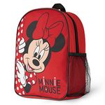 Disney Kids Backpack, Travel Rucksack with Water Bottle Pocket for Nursery or Preschool (Red Minnie)