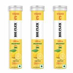 Bigflex Vitamin-C 1000mg Natural Amla Extract + 10mg Zinc | Antioxidants Support | Natural Immunity Booster | Skin Care | Zero Sugar - Pack of 3 (60 Fizzy) Effervescent Tablets - Lemon flavour