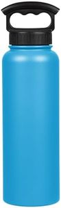 Fifty/Fifty 40oz, Sport Double Wall Vacuum Insulated Water Bottle, Stainless Steel, 3 Finger Cap w/Wide Mouth, Crater Blue, Crater Blue, 40 oz.