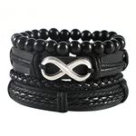 Peora Black Synthetic Leather Pack of 4 Bracelet Stylish Design Fashion Casual Jewellery Gift for Boys & Men