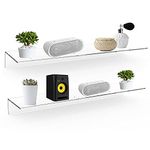 Sezanrpt 24 Inches Clear Floating Shelves for Wall, Acrylic Long Wall Shelf, Wall Mounted Shelves for Plants, Speaker, Radio, Funko Pop, Stuffed Animal, Books, Cosmetics, Toiletries (24'', Clear)