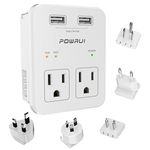 International Power Adapter, POWRUI Surge Protector Travel Adapter with 2 USB Ports & 2 US Outlets, Plug for Europe, UK, China, Australia, Japan, Fit for Laptop, Cell Phones (Not Voltage Converter)